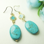 *P18*クローバーパーツ＆大粒ターコイズAAA☆夏ピアス 