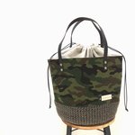 Harbtea様専用 sizeM チョコ×カモフラ 麻かごラウンドトート  巾着
