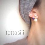クリスタルピアス×コットンパールチャーム[ネイビーブルー]