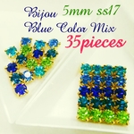 【資材】送料込 5mm 台座付き ストーン ブルーmix 35粒