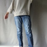 リネンニット切替えプルオーバー（麻色＆ダンガリー）
