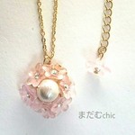 コットンパールとお花サークルNecklace  [Pink]