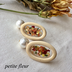 ウッド×薔薇×コットンパールのイヤリング❁