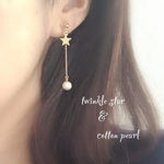 星とコットンパールのワイヤーピアス/イヤリング