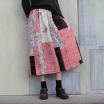 着物リメイク*ギャザースカート*桃白パッチ