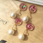 Rose pink × aurora ハート フープ チュール レース ピアス/イヤリング