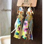 新作♡Neonyellowhibiscusとデニムのタッセルイヤリング