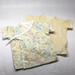 短肌着2枚セット(黄ユニコーンxベージュドット