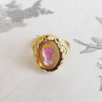 Vintage Vitrail Givre Cameo Glass Topaz 　リング　右向き女性　18×13㍉