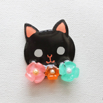 花とねこブローチ・黒