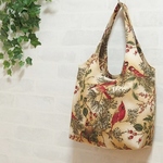 くったりバッグミニ　赤い小鳥柄