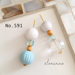 No.S91 ライトブルー×ホワイト×ウッド  ピアス