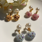 パステルハートの押し花イヤリング♡