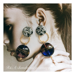 2way✨クラックカボション♡ブルー×ゴールドライン ピアス/イヤリング