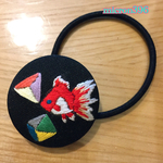 琉金と多面体しゃぼん【刺繍 ヘアゴム】
