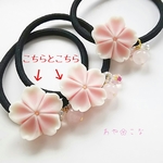 【B級品】桜の練り切りとローズクォーツのヘアゴム