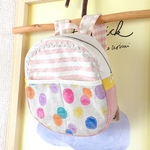 【オーダーのお品】赤ちゃんファスナーリュック☆チェストストラップつき（ボーダー×ドット） 