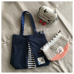 ✦jun＊＊様ご予約品✦あめ玉がま口ポーチ(つばめさん) & ニットポーチ(ころんと。/14) & ミニバッグ(紺無地×しましま×水玉)