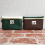 ☆新色☆合皮のぺたんこポーチ♪20cm♪グリーン