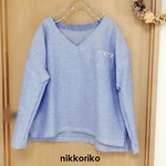 布帛Tシャツ　Vネック　コットンスラブ　ストライプ　