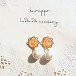 八芒星のオレンジピアス&ノンホール