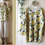 sale467☆彡大きな唐草牡丹ドロップ袖プルオーバー＆シュシュ♪綿麻シーチング♪送料無料