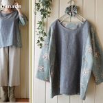 sale469☆彡綿麻切り替えドロップ袖プルオーバー＆シュシュ♪送料無料