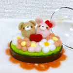 クマさんウサギさんの小さなお花畑☆羊毛フェルト