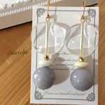 ♡再販♡大ぶり ヴィンテージ風 春color クリア×ブルー ピアス/イヤリング
