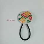 ブローチ変更可能♪刺繍ヘアゴム☆小花と葉っぱ＊