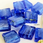 10個　スクエア　Metallic Lampwork Beads　ブルー　ランプワーク　ガラスビーズ　フォイルガラス　