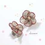 ★SALE 🌸リネンフラワーのピアス／イヤリング レッド