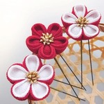 紅白 丸花びらＵピン*３本セット #つまみ細工