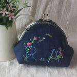 刺繍で【ネームオーダー】がま口ポーチ　濃紺　　《感謝価格》 