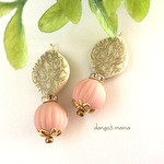 ピンク☆模様入オーバルアクリルビーズのピアス/イヤリング