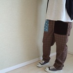 ※オーダー品※ウールのゆるパンツ155(グレンチェックオレンジ系)