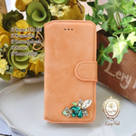 秋の新作☆iPhone5☆エメラルドビジューが煌めく☆キャメルボヘミアン☆大人可愛いスエード手帳型ケース