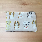 フラットポーチ（犬柄、14cmファスナー）