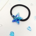 再販【星型】沖縄琉球ガラスかけら入りヘアゴム(ブルー色)