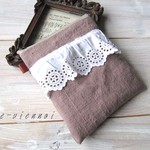 アンティーク リネン＊手刺繍レース＊小さ目ポーチ＊ホームスパン＊手織り
