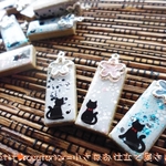 黒猫のモザイクタイル　和モダンチャーム３色セット