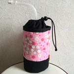 ピンク桜柄 新旧Mueller保温保冷ボトルカバー　洗濯アイロンがけOKで衛生的　紛失予防キャップフォルダー付き