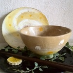 楽しい食卓💙タンポポと綿毛の茶碗　取り皿　箸置き3点セット