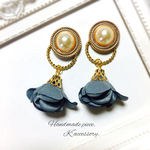 【値下げ】ヴィンテージ＊グレーフラワータッセルピアス・イヤリング