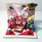 「Y様リクエスト作品」ちりめん細工「お花見 ♥」ミニ置物 【送料無料】