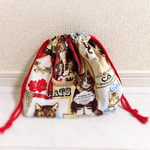 新作USAコットン ビクトリアン猫 巾着袋