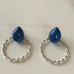 2WAYブルーヴィンテージカボション♡シルバーリングピアス