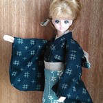 ジェニー着物　紺色井桁　前掛け付き
