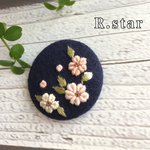 夜桜 さくら 桜 刺繍ブローチ
