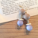 ビーズピアス　ベージュ×パープル